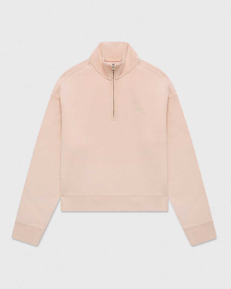 Relaxed-Fit Quarter-Zip Mockneck - Peach Smoke