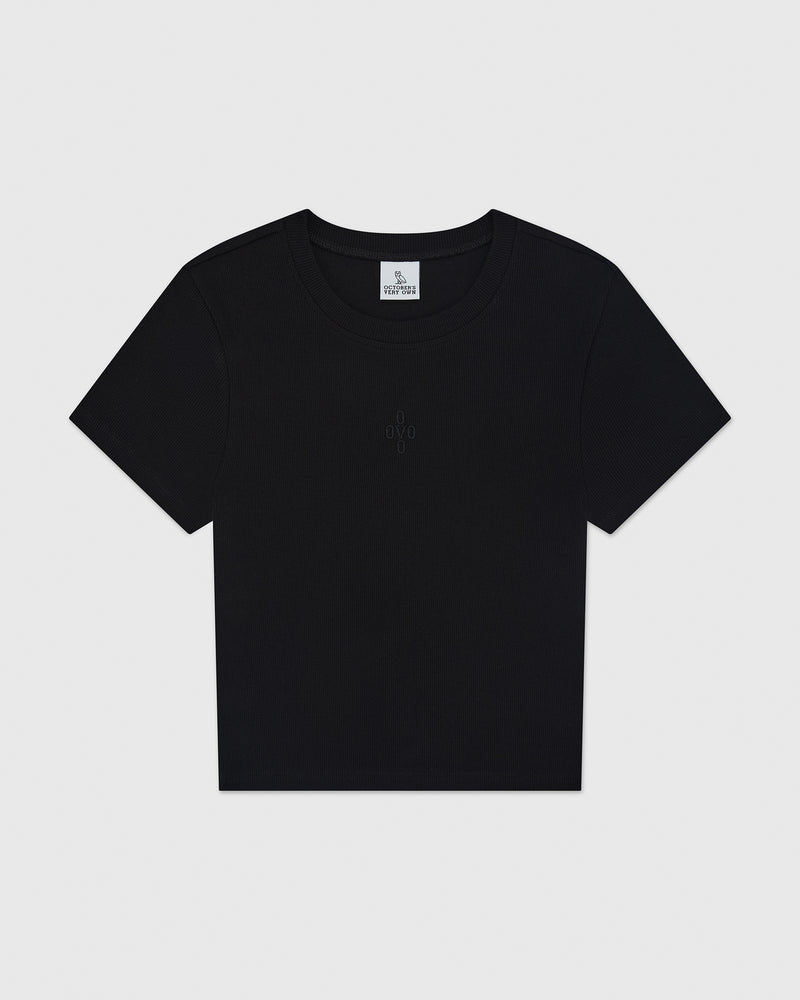 Pom Pom Cropped T-Shirt - Black