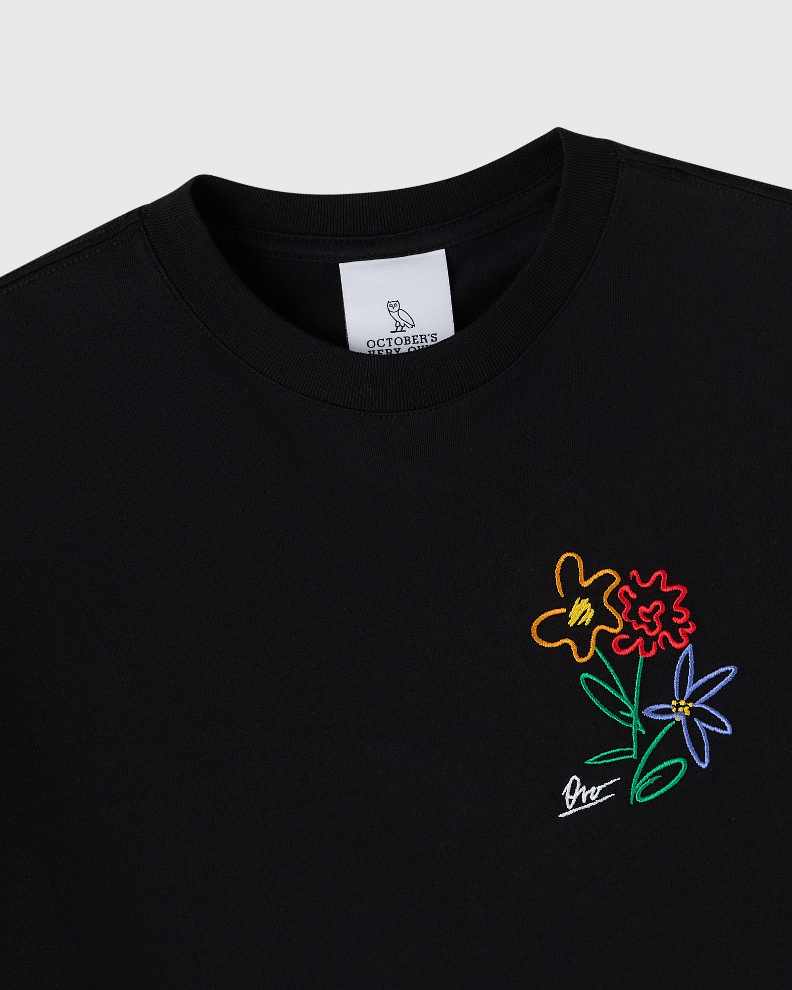 Brush Stroke Flower Cropped T-Shirt - Black IMAGE #4