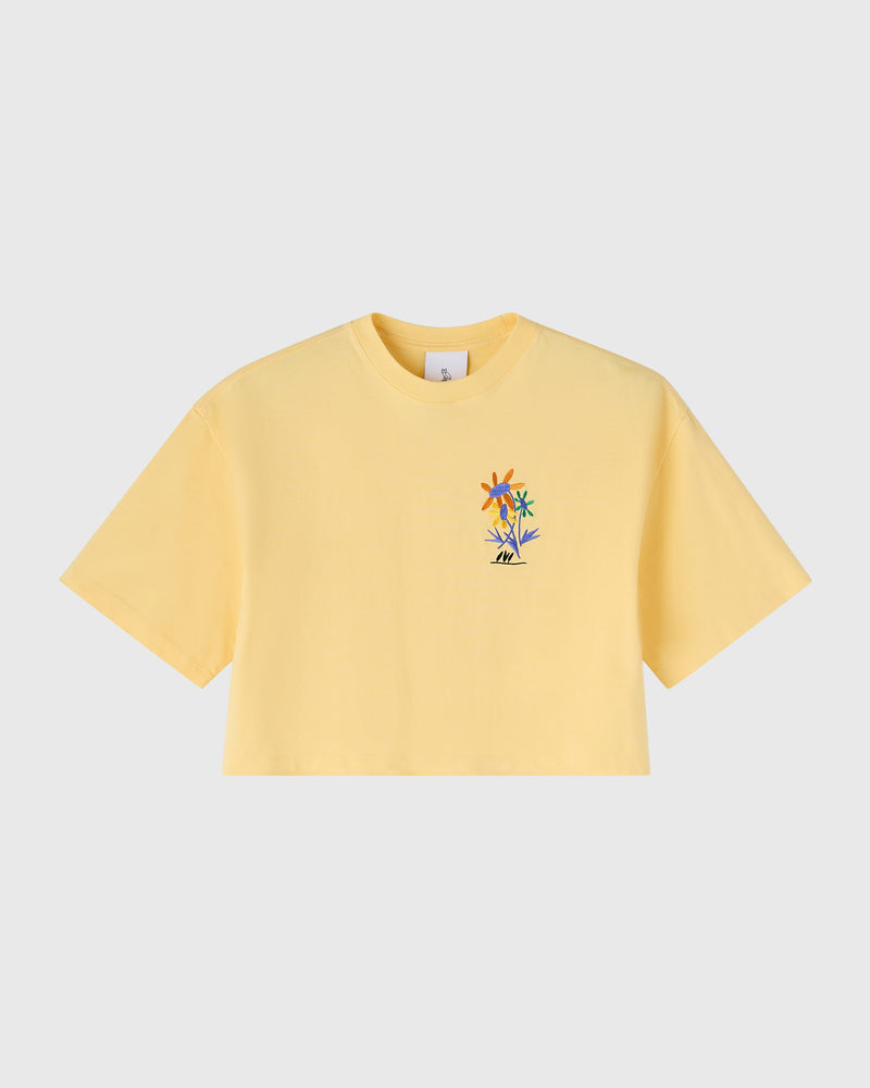 Brush Stroke Flower Cropped T-Shirt - Yellow