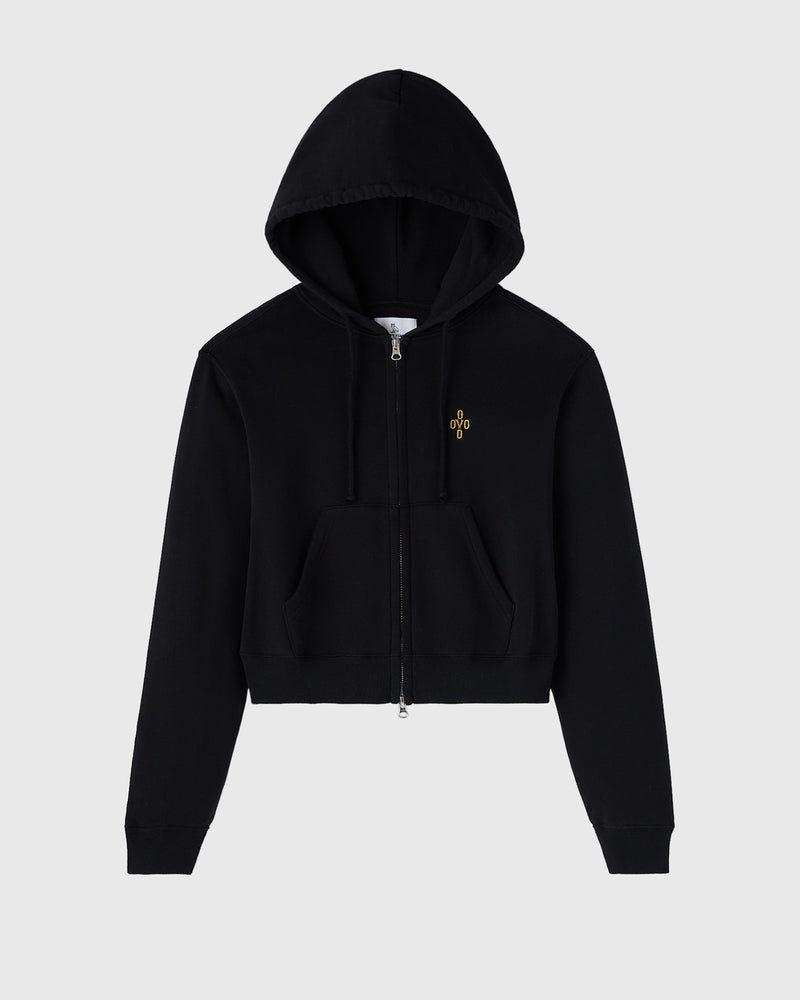 Pom Pom Full-Zip Hoodie - Black