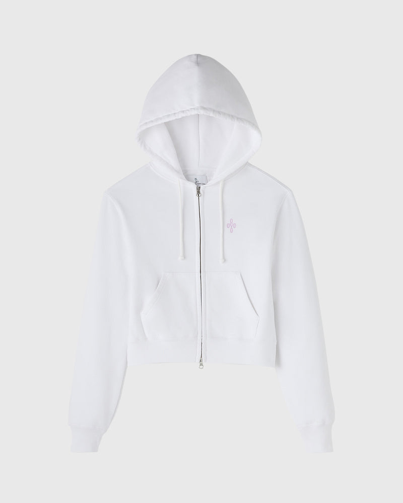 Pom Pom Full-Zip Hoodie - White