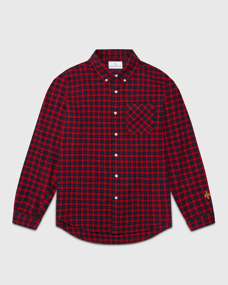 Plaid Pom Pom Flannel Shirt - Red/Black