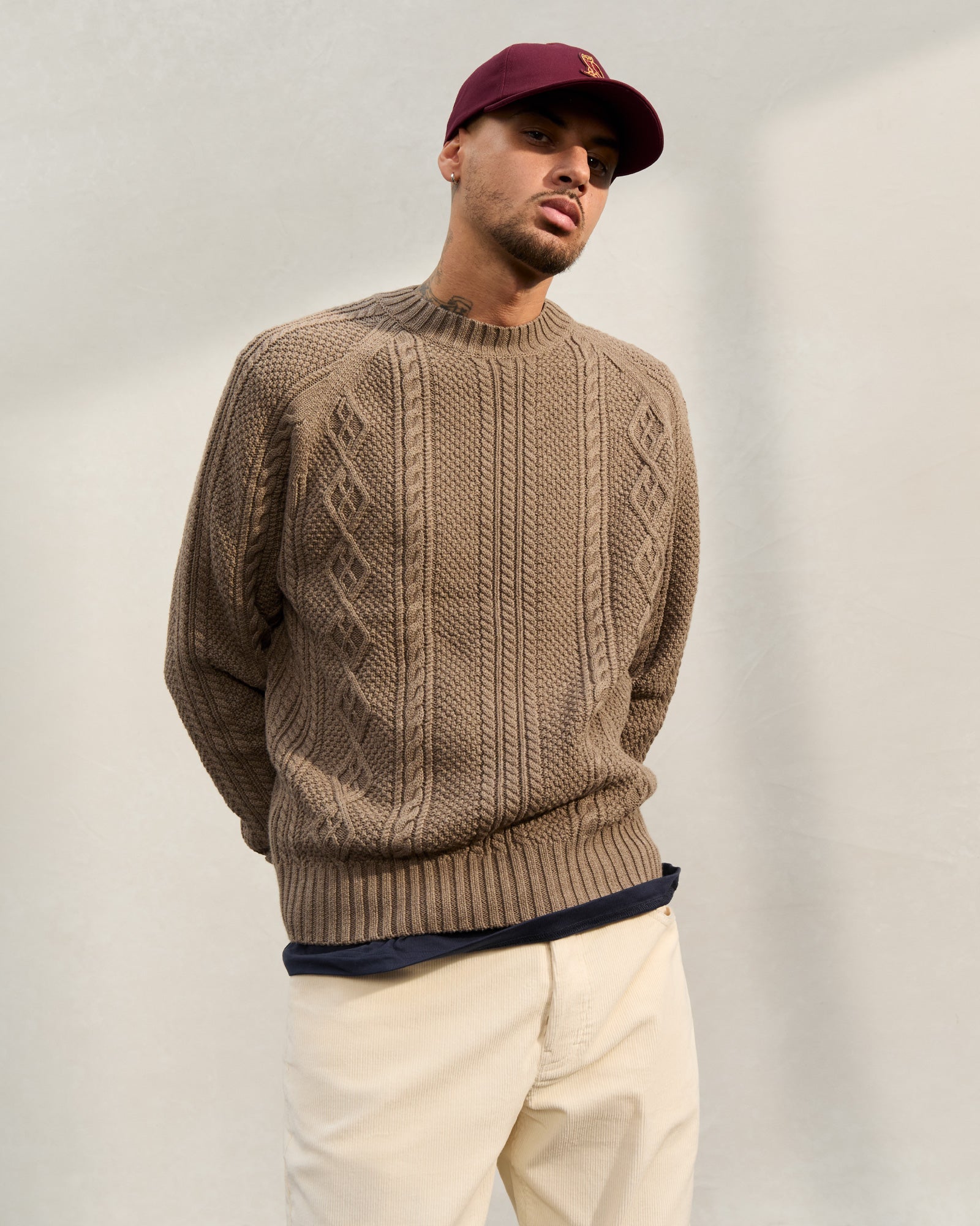 Cable Knit Sweater - Taupe IMAGE #2