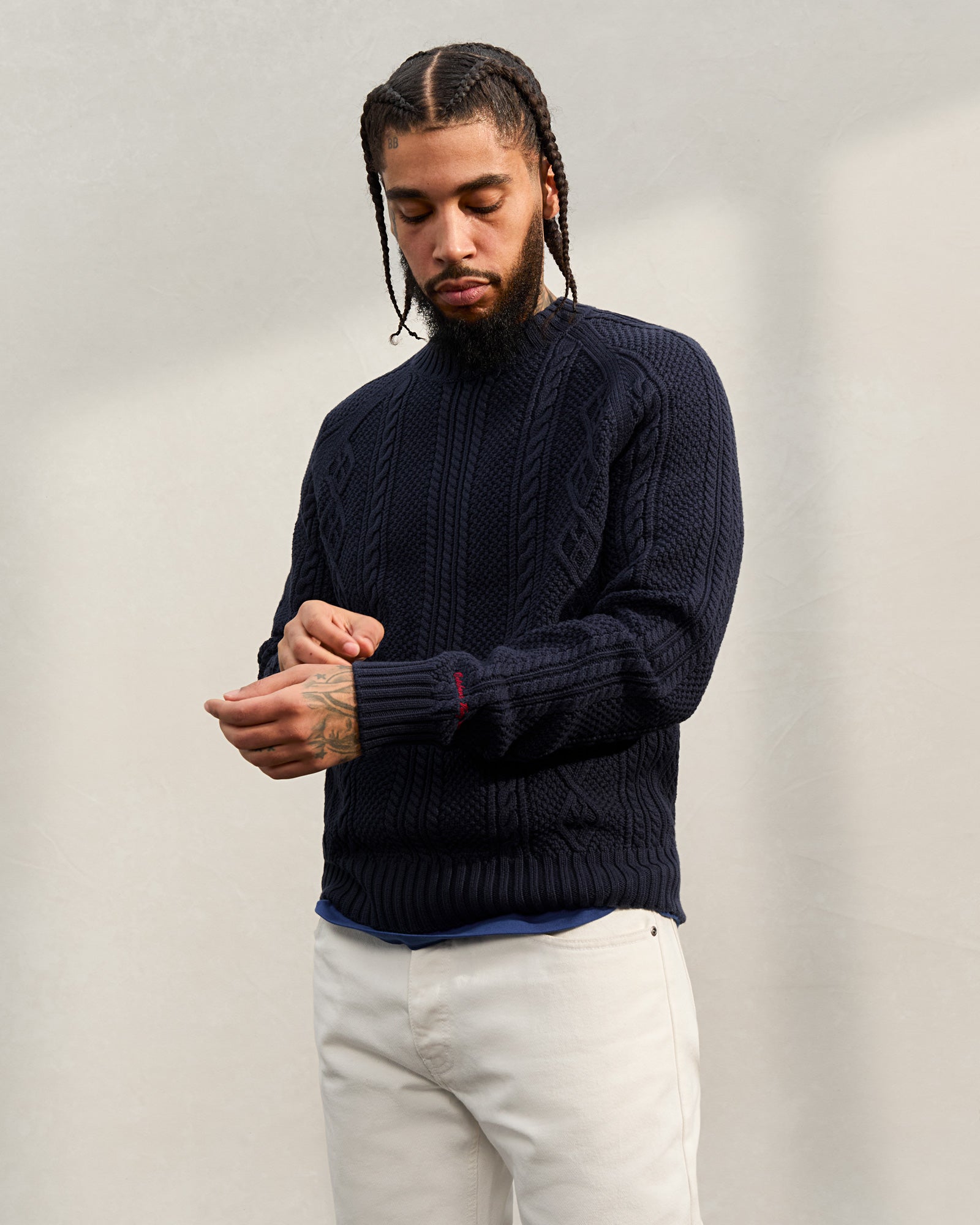Cable Knit Sweater - Navy IMAGE #2