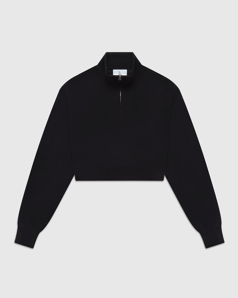 Cropped Quarter Zip Mock Neck Sweater - Black