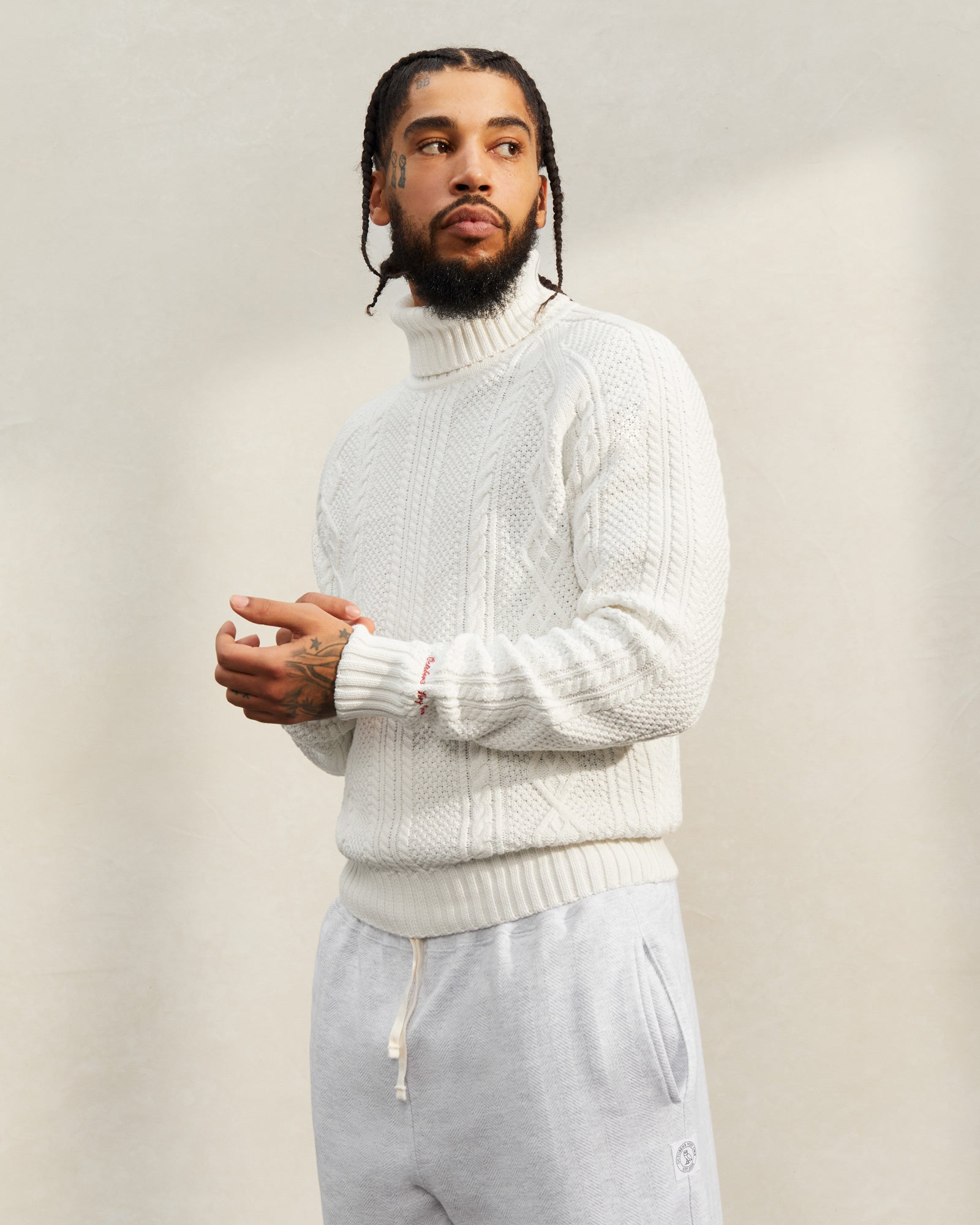 Cable Knit Turtleneck Sweater - Off White IMAGE #2