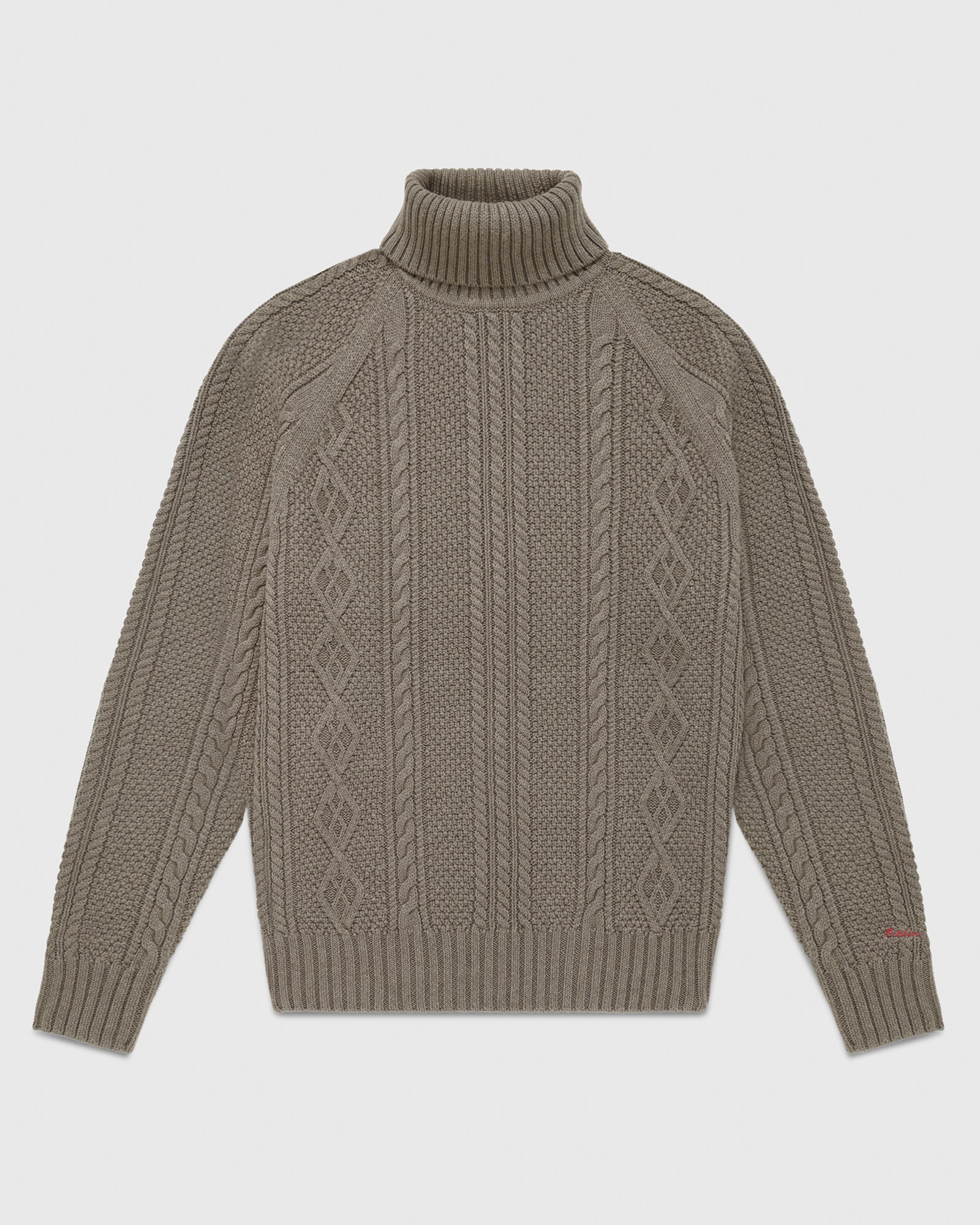 Cable Knit Turtleneck Sweater - Taupe IMAGE #1