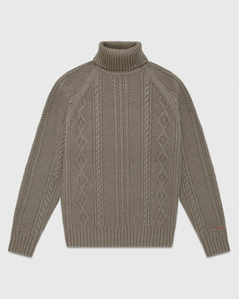 Cable Knit Turtleneck Sweater - Taupe